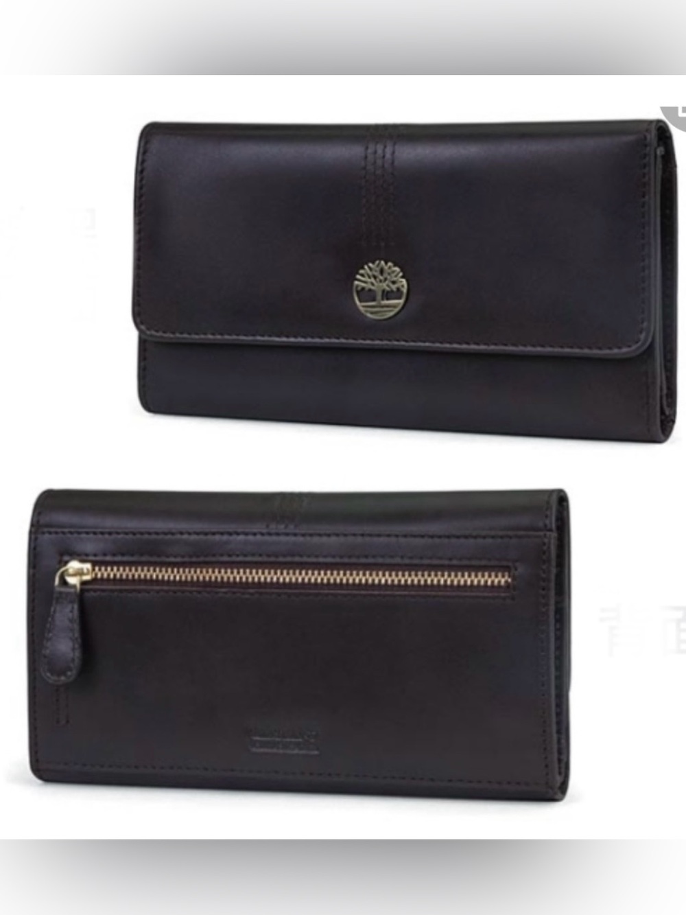 Timberland Leather RFID Flap Wallet Clutch Organizer Golden Hardware